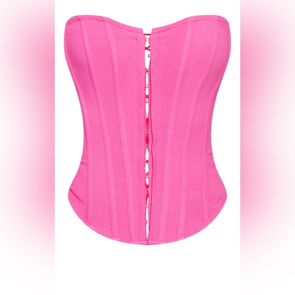 PrettyLittleThing Shape Fuchsia Lace Up Back Woven Corset